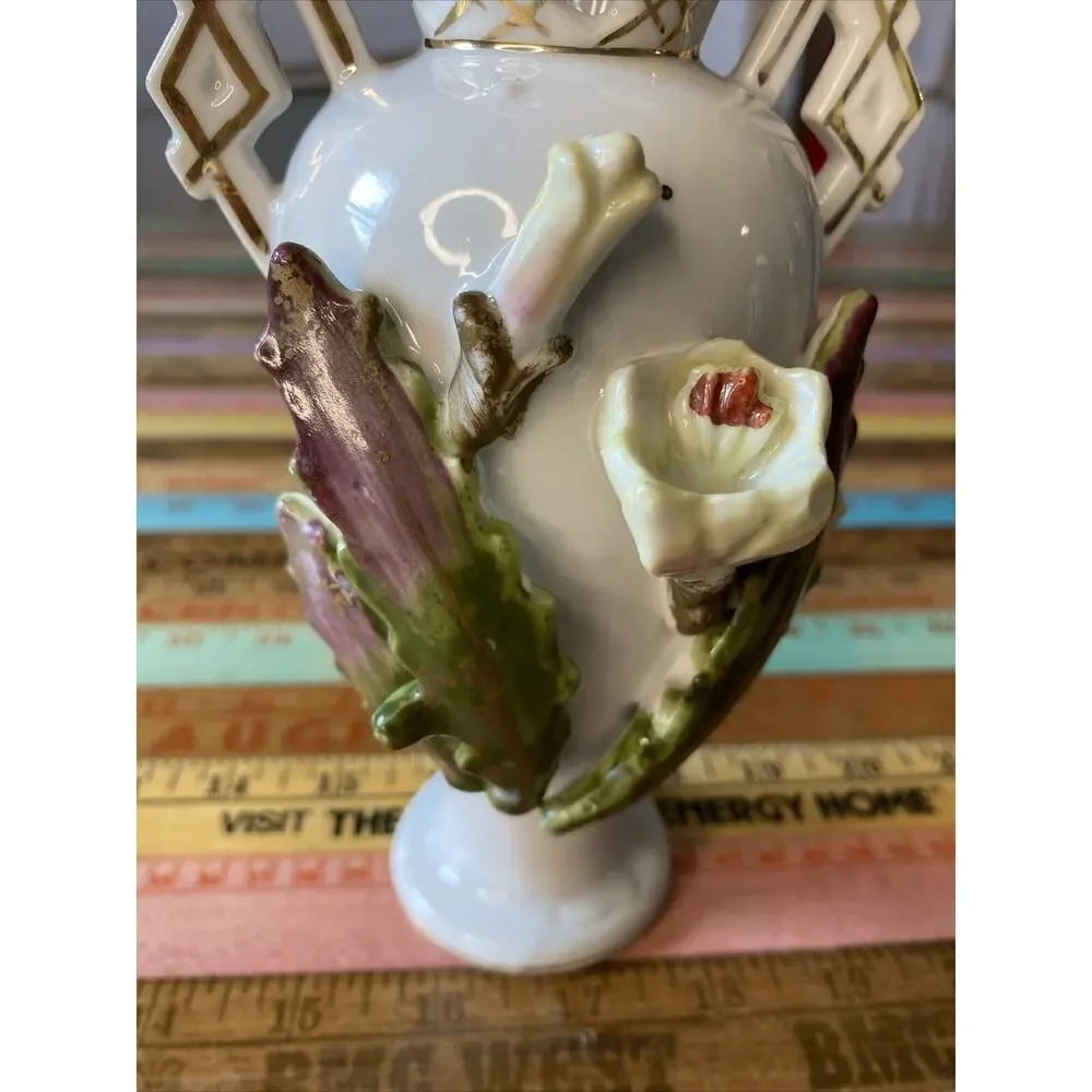 Thames Hand painted Ceramic Pottery Vase 7”Applied Cacti Floral Numbered 52/59